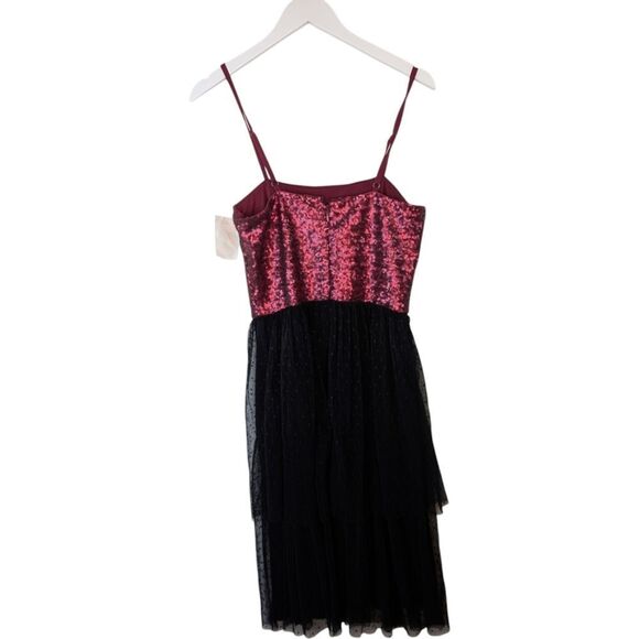 Dress the Population Lady sequin dress maroon tiered chiffon M - Picture 4 of 9
